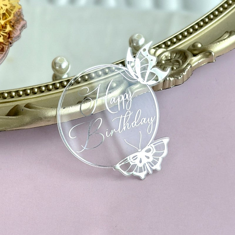 New Style Round Butterfly Acrylic Cake Toppers for Happy Birthday Anniversary Cupcake Decorations Ins Air