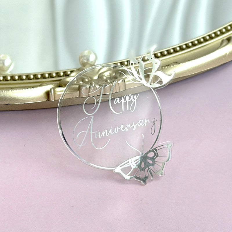 New Style Round Butterfly Acrylic Cake Toppers for Happy Birthday Anniversary Cupcake Decorations Ins Air