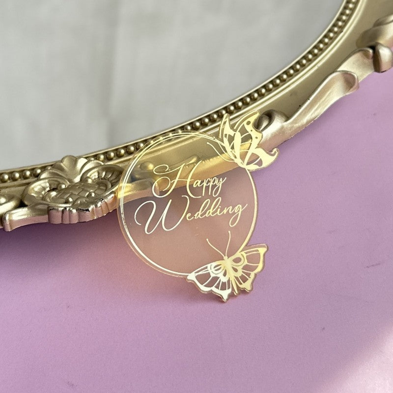 New Style Round Butterfly Acrylic Cake Toppers for Happy Birthday Anniversary Cupcake Decorations Ins Air