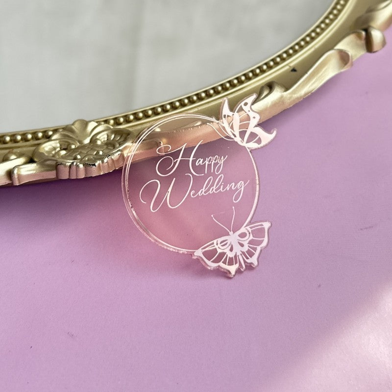 New Style Round Butterfly Acrylic Cake Toppers for Happy Birthday Anniversary Cupcake Decorations Ins Air