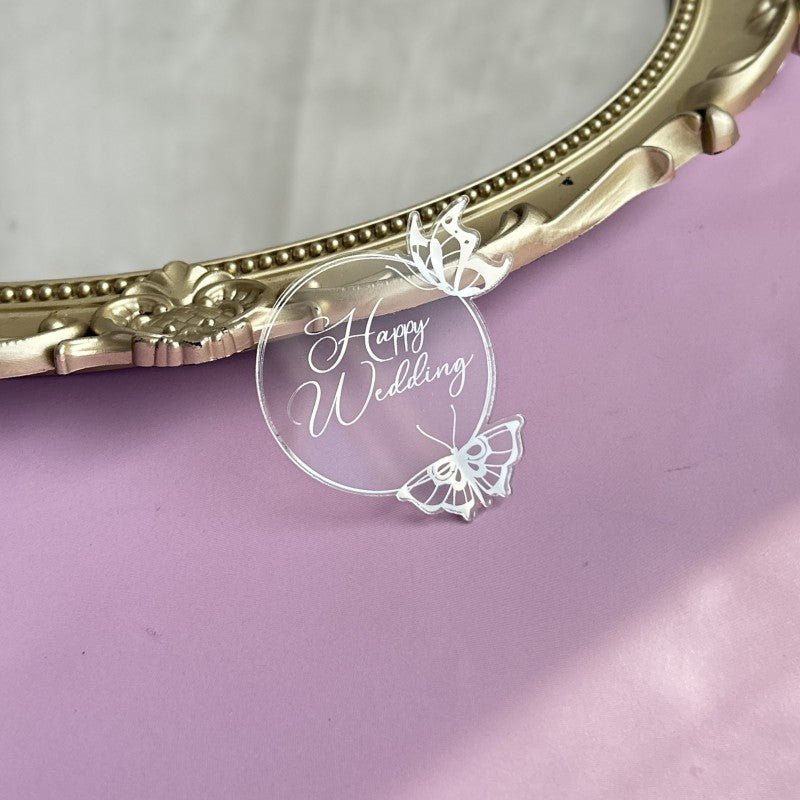 New Style Round Butterfly Acrylic Cake Toppers for Happy Birthday Anniversary Cupcake Decorations Ins Air
