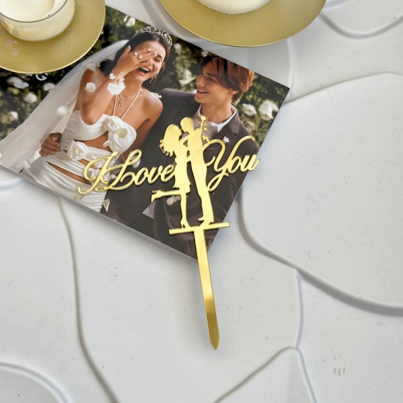 9pcs Gold Love Cake Topper for Birthday/Wedding/Anniversary Party, Wedding Cake Decoration, Valentine Cake Topper