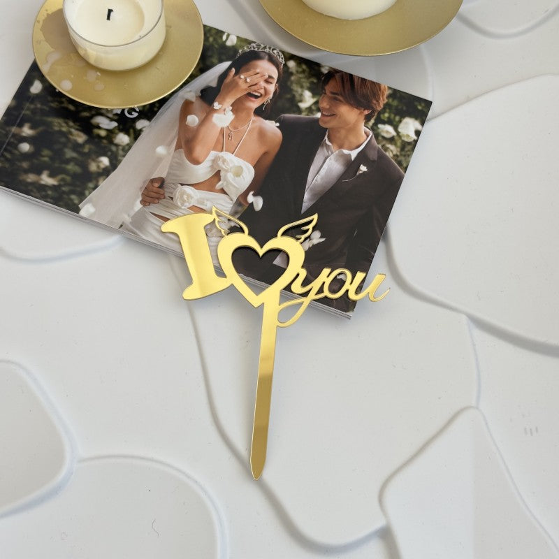 9pcs Gold Love Cake Topper for Birthday/Wedding/Anniversary Party, Wedding Cake Decoration, Valentine Cake Topper