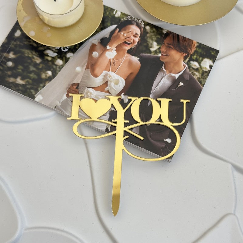 9pcs Gold Love Cake Topper for Birthday/Wedding/Anniversary Party, Wedding Cake Decoration, Valentine Cake Topper