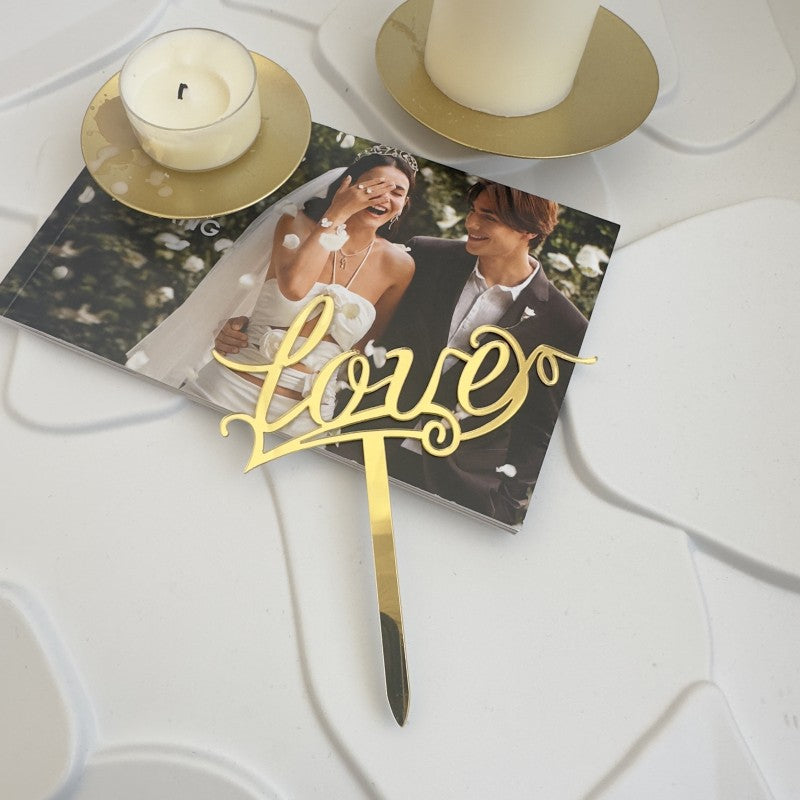 9pcs Gold Love Cake Topper for Birthday/Wedding/Anniversary Party, Wedding Cake Decoration, Valentine Cake Topper