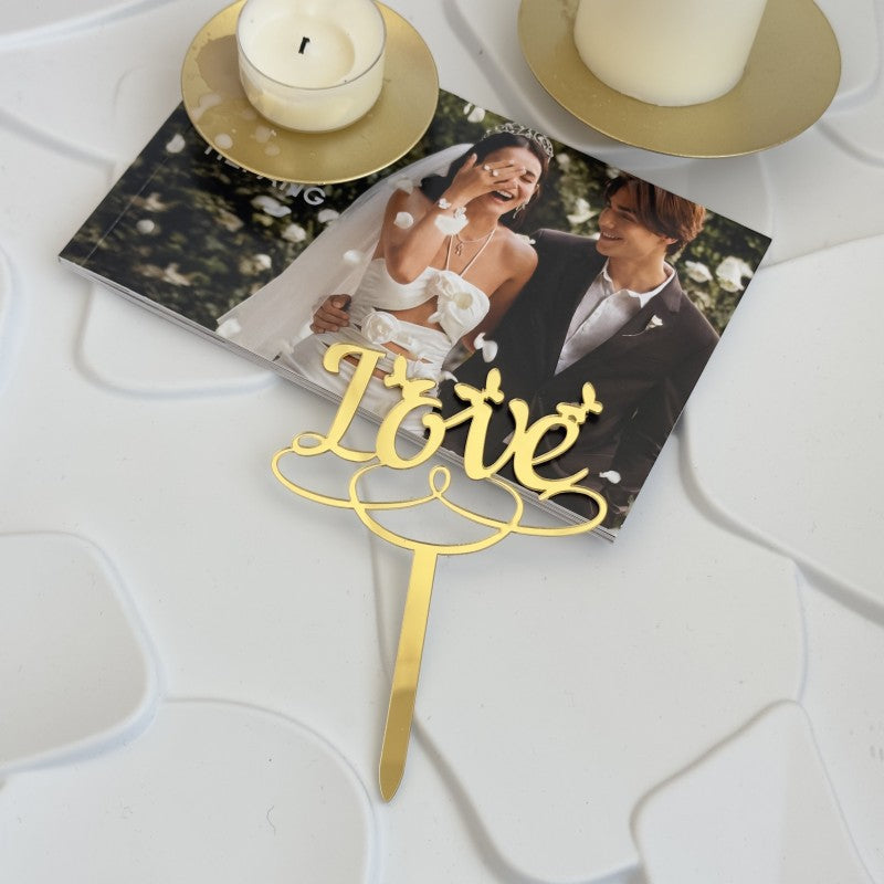 9pcs Gold Love Cake Topper for Birthday/Wedding/Anniversary Party, Wedding Cake Decoration, Valentine Cake Topper