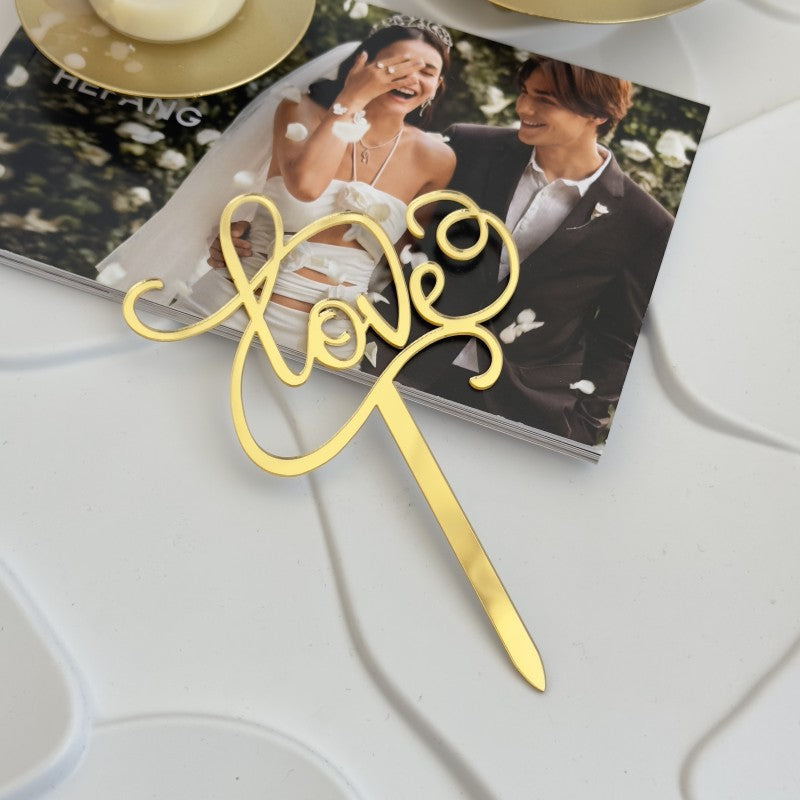 9pcs Gold Love Cake Topper for Birthday/Wedding/Anniversary Party, Wedding Cake Decoration, Valentine Cake Topper