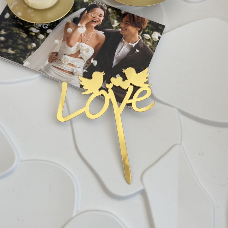 9pcs Gold Love Cake Topper for Birthday/Wedding/Anniversary Party, Wedding Cake Decoration, Valentine Cake Topper
