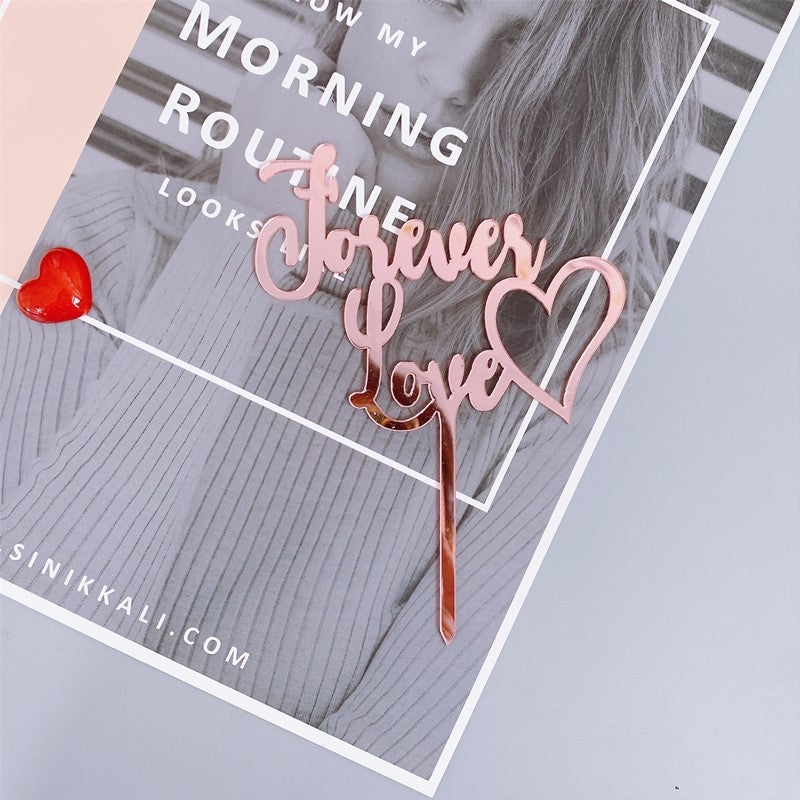 4pcs Forever Love Acrylic Cake Topper – Valentine’s Wedding & Proposal Cake Decor