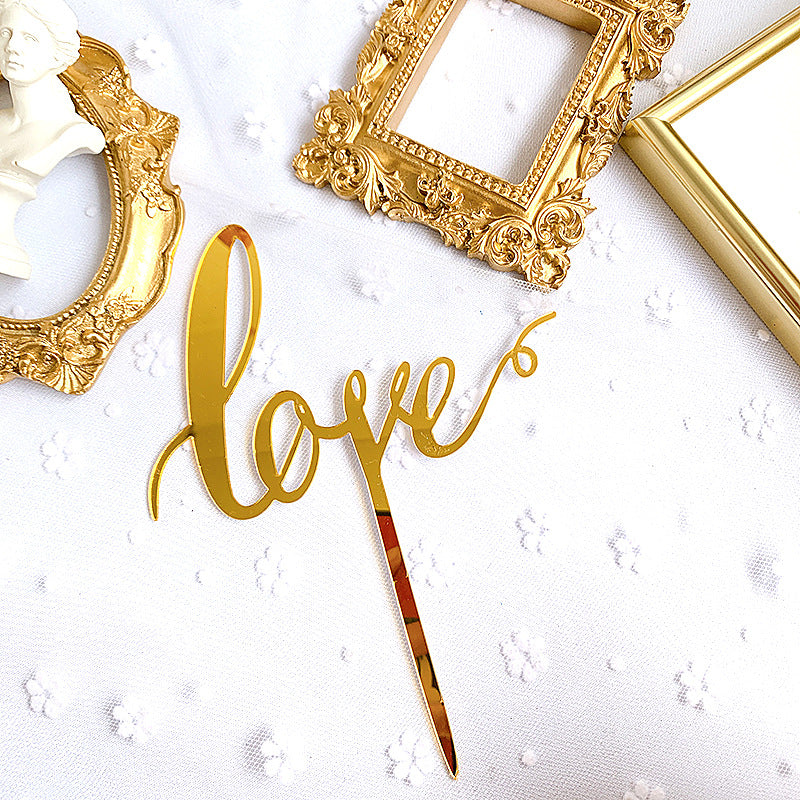 Love Wedding Cake Topper, Metal Alloy Anniversary Bridal Shower Engagement Parties Decoration Gift Ideas, Gold