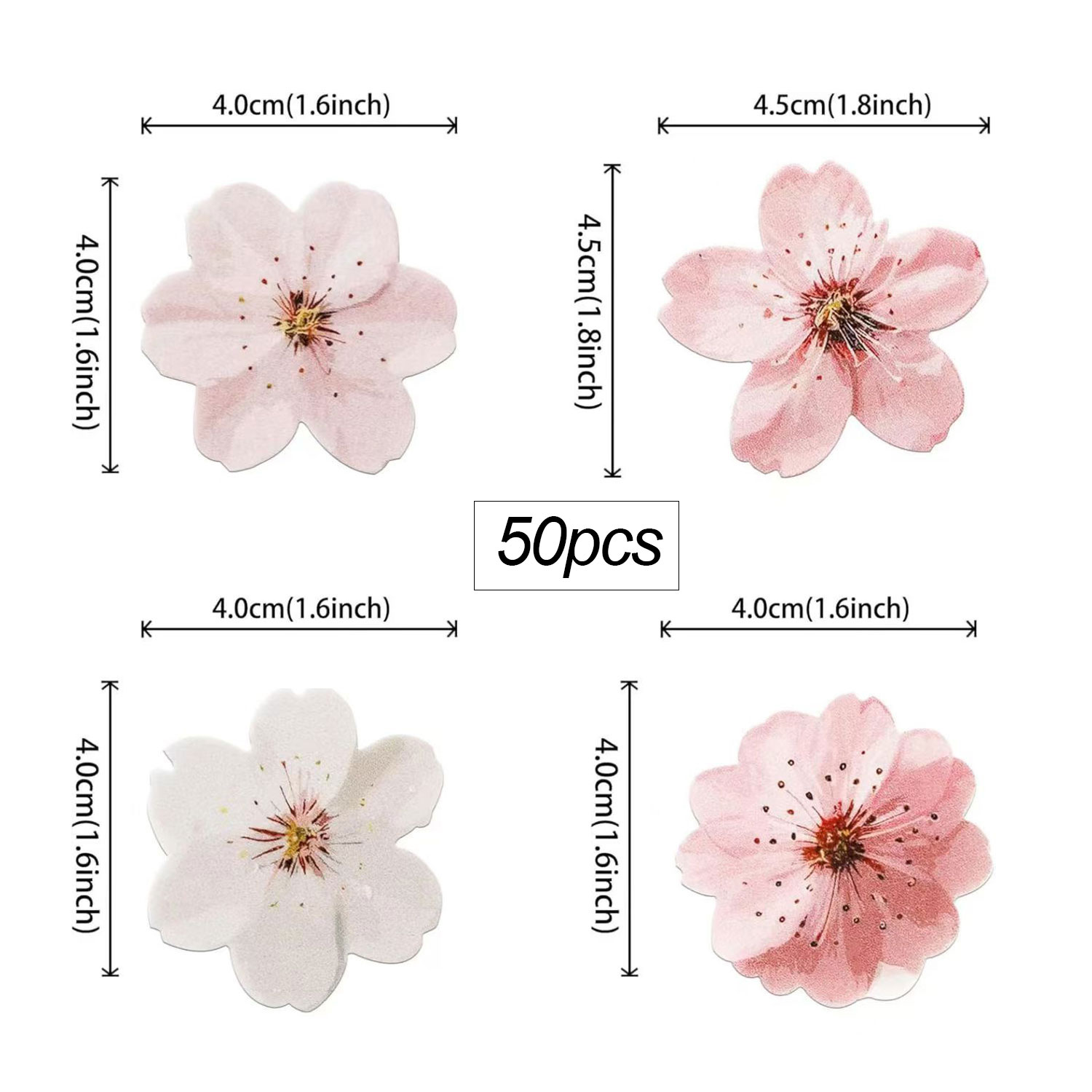 Spring Sakura Blossom Set | 60 Edible Wafer Paper Cherry Flowers with Gradient Petals, Japanese Garden-Inspired Cake Decor, Delicate Falling Petal Effect for Dessert Tables