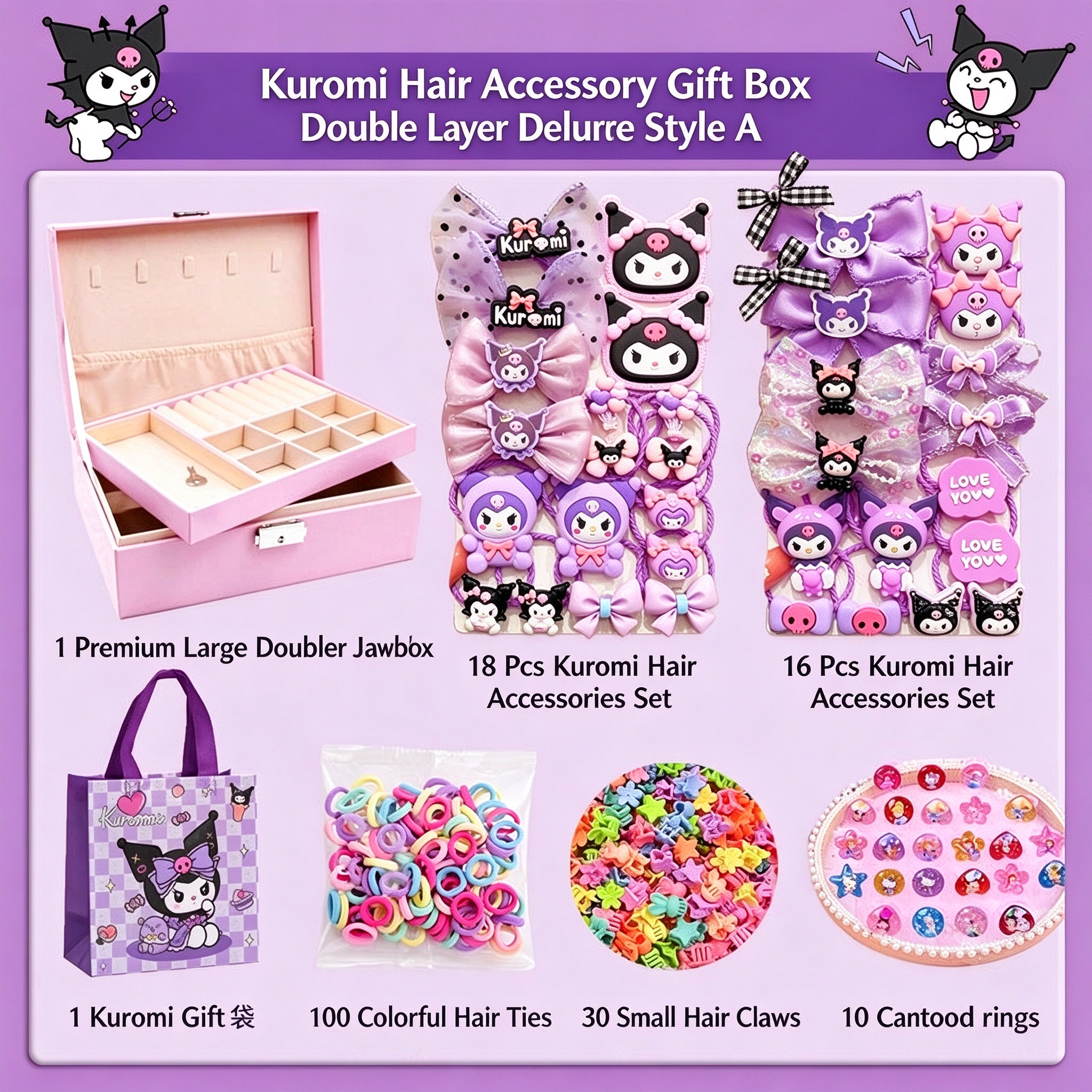Kids Hair Accessories Gift Set Clips Ties Headbands Princess Jewelry Box for Girls Birthday