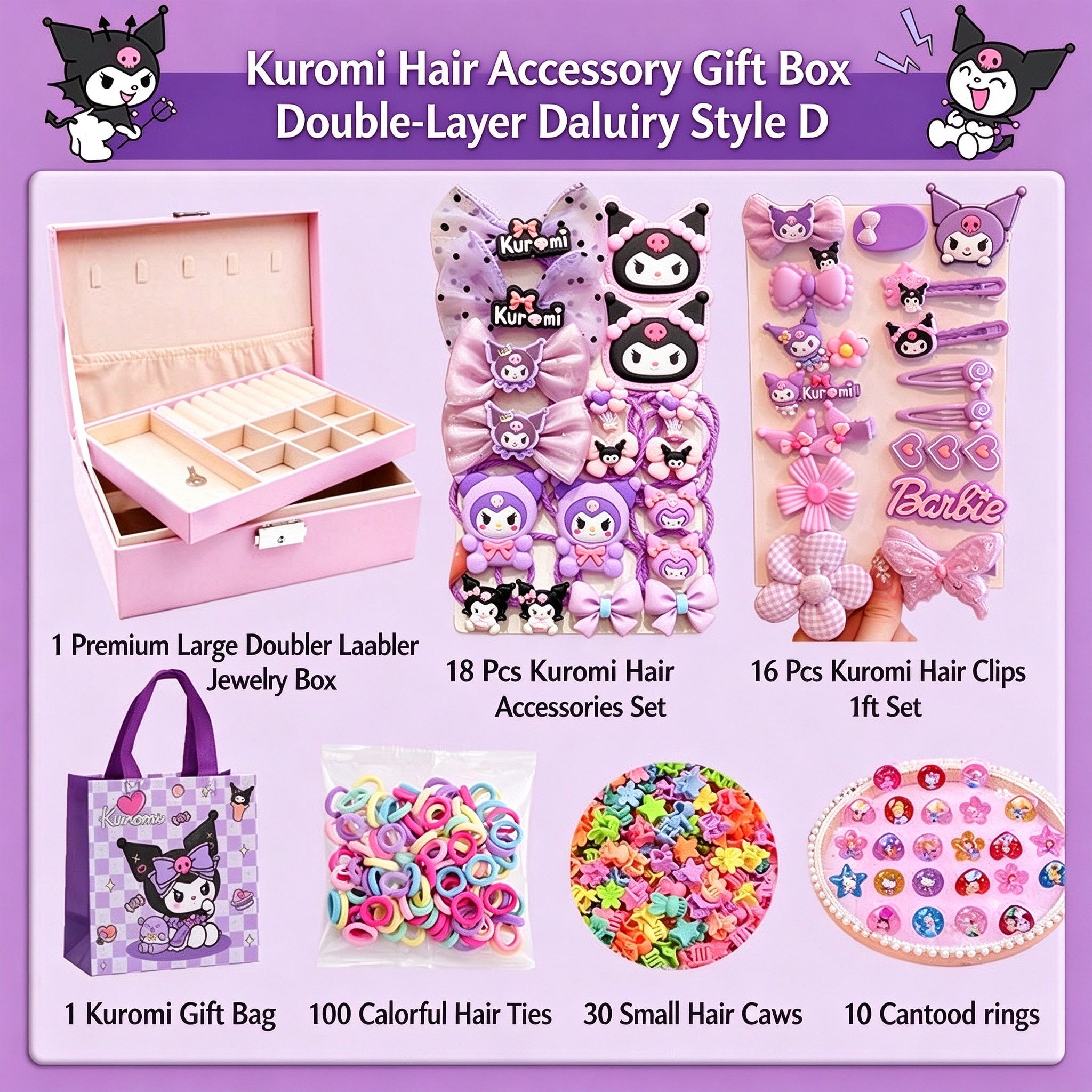 Kids Hair Accessories Gift Set Clips Ties Headbands Princess Jewelry Box for Girls Birthday