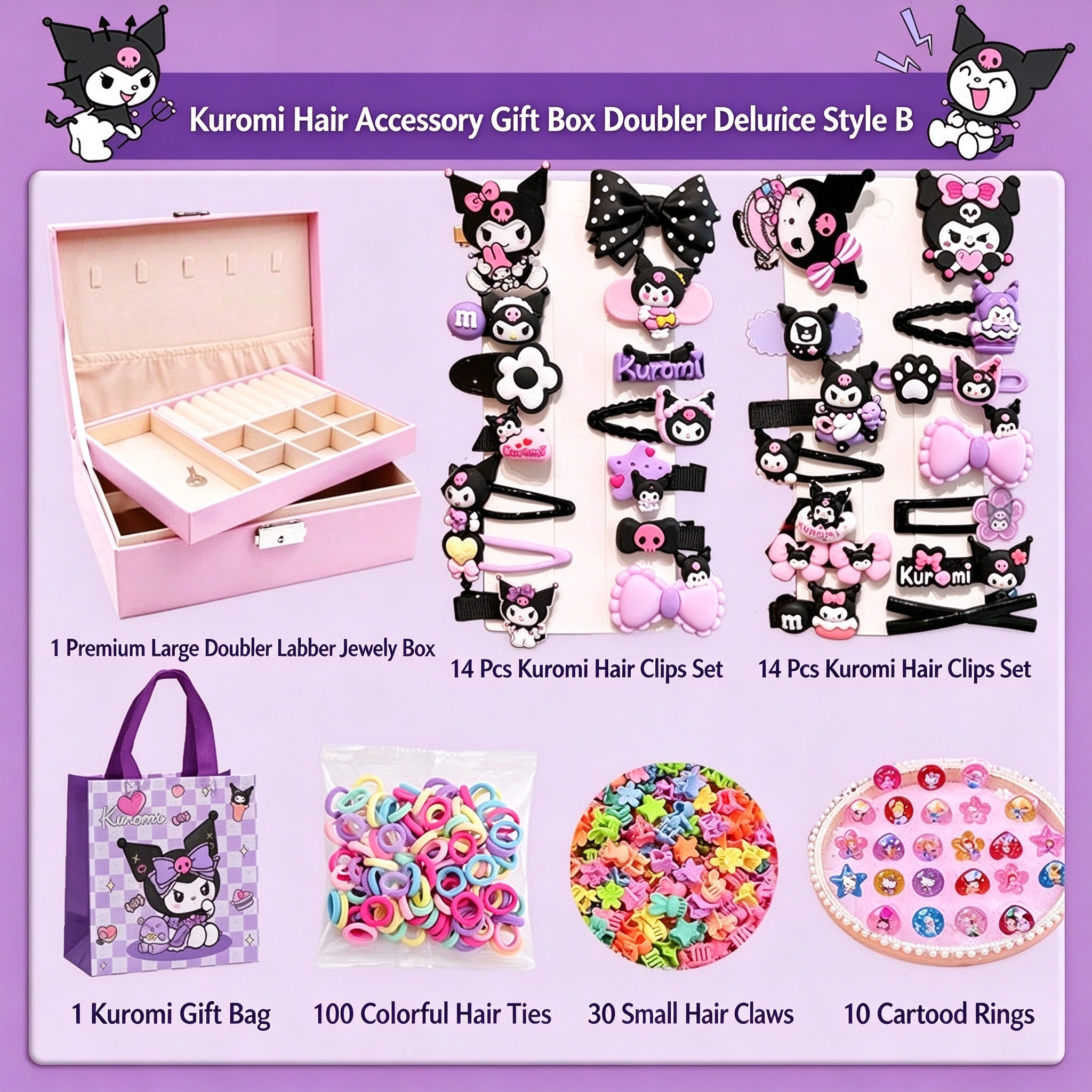 Kids Hair Accessories Gift Set Clips Ties Headbands Princess Jewelry Box for Girls Birthday