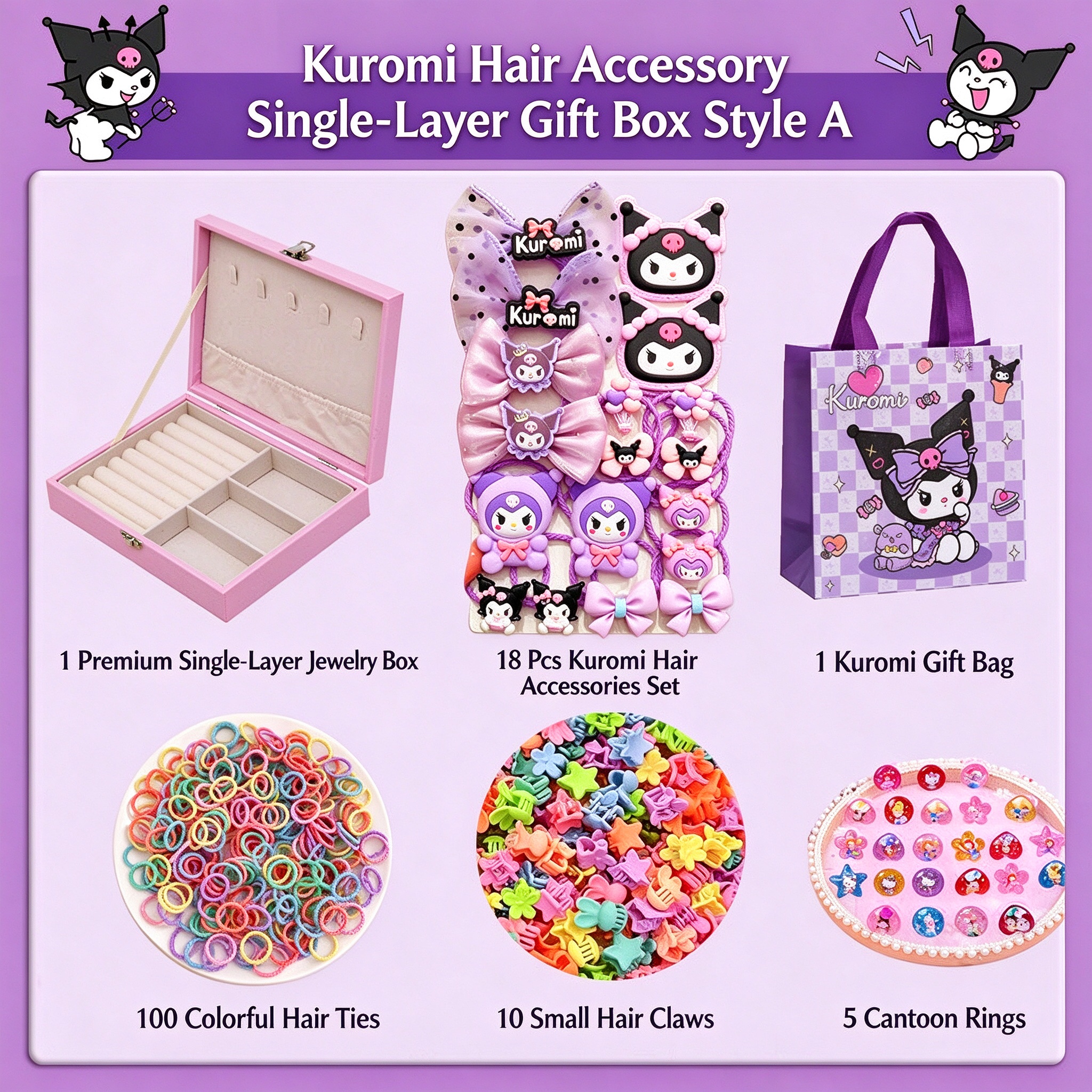 Kids Hair Accessories Gift Set Clips Ties Headbands Princess Jewelry Box for Girls Birthday