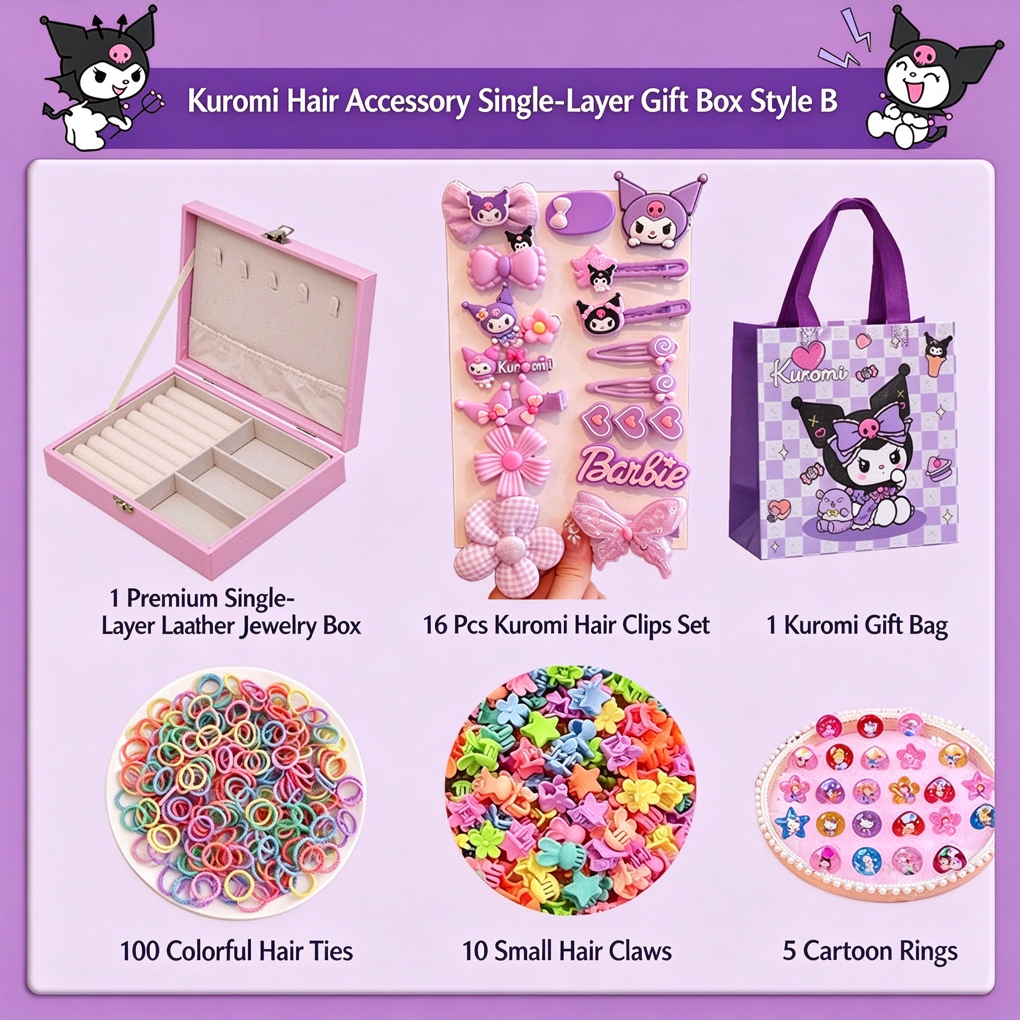 Kids Hair Accessories Gift Set Clips Ties Headbands Princess Jewelry Box for Girls Birthday