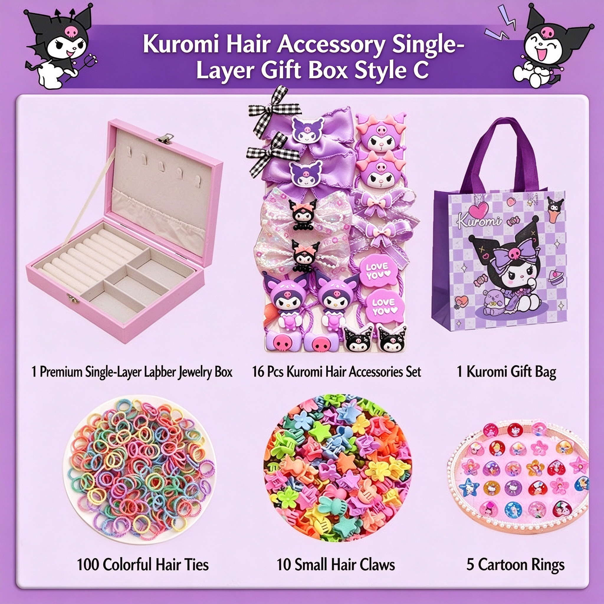 Kids Hair Accessories Gift Set Clips Ties Headbands Princess Jewelry Box for Girls Birthday