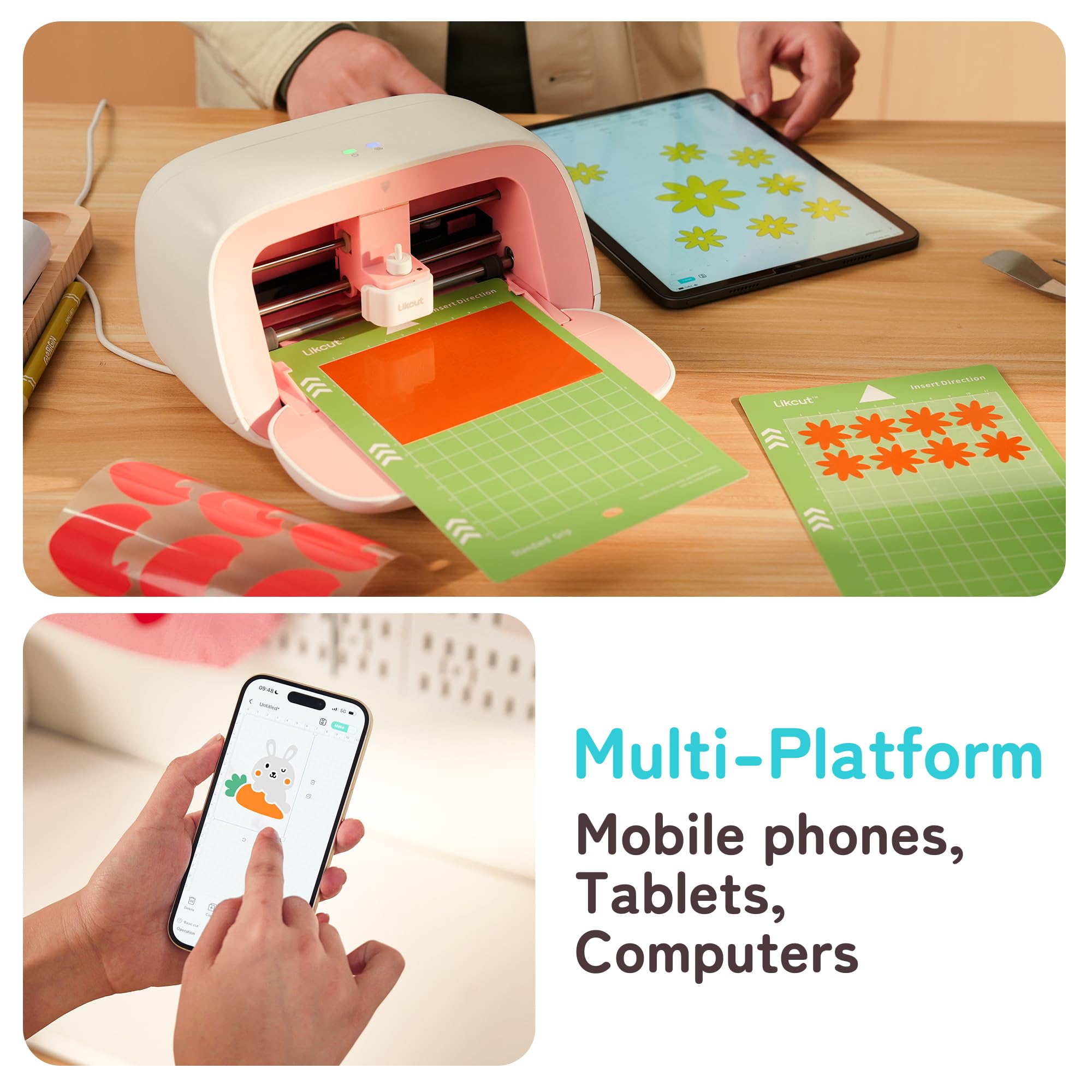 Vinyl Cutter Machine, Upgrade Cutting Machine Glee S501 for DIY Joy, Portable Smart Cutting Tool for Crafter, Sticker Decal Maker Printing for Family & School Fun Projects and Decorations, Pink