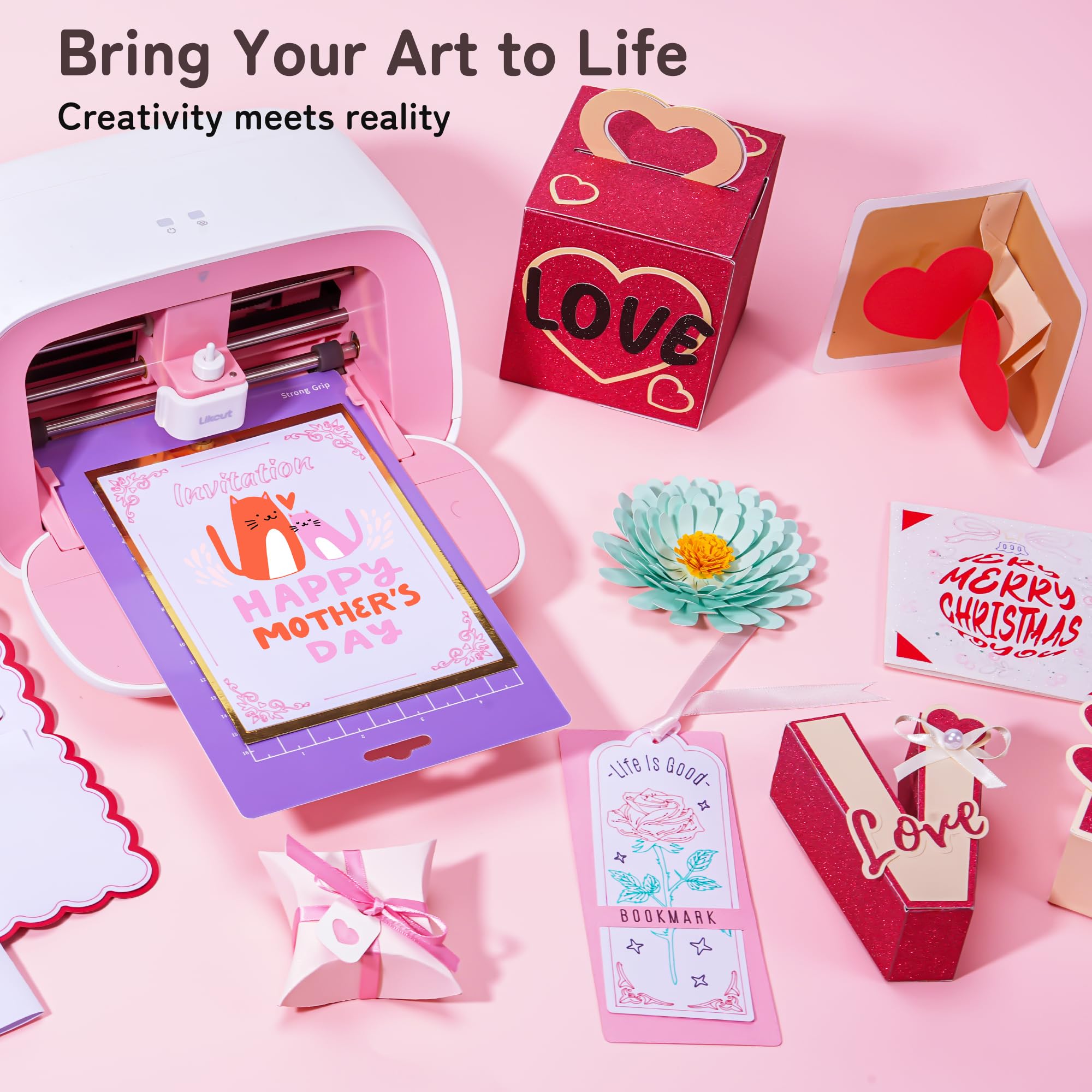 Vinyl Cutter Machine, Upgrade Cutting Machine Glee S501 for DIY Joy, Portable Smart Cutting Tool for Crafter, Sticker Decal Maker Printing for Family & School Fun Projects and Decorations, Pink