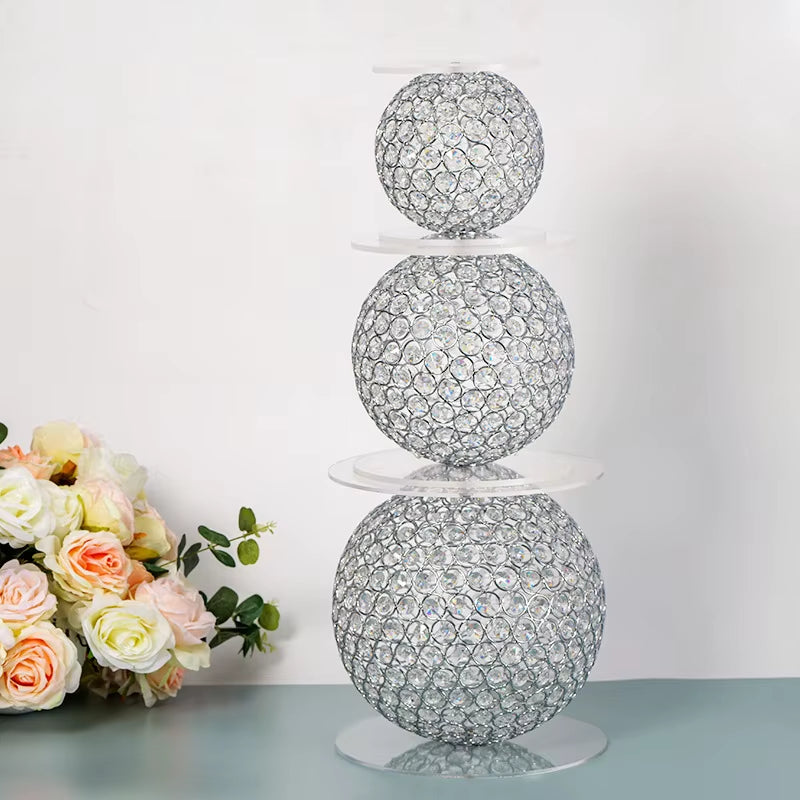 Crystal Wedding Cake Stand Set with Round Separators - 3-Tier Centerpiece