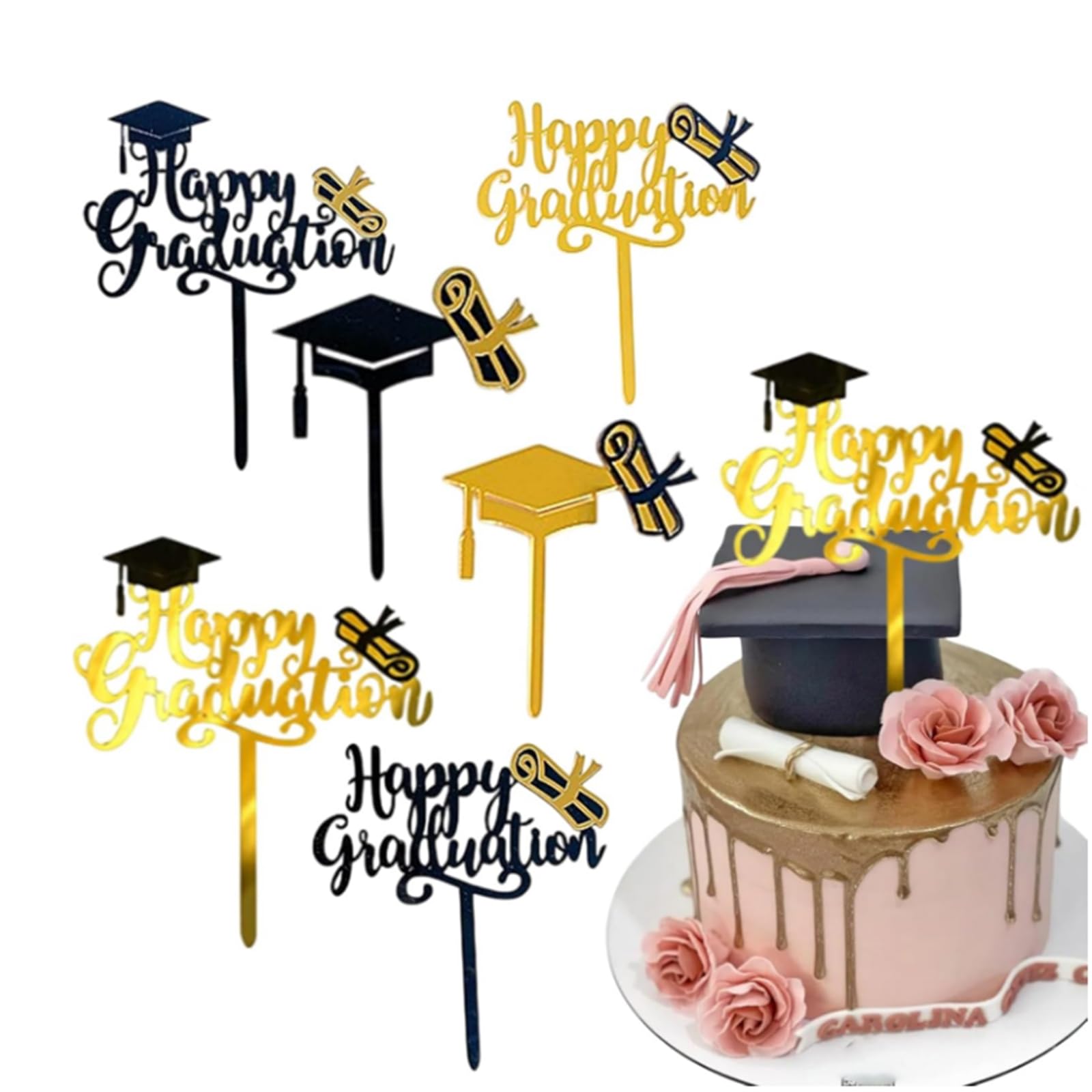 Class of 2026 Graduation Cake Toppers | Acrylic Cake Decor with Adjustable Centerpiece Sticks, High School & College Celebration Party Supplies