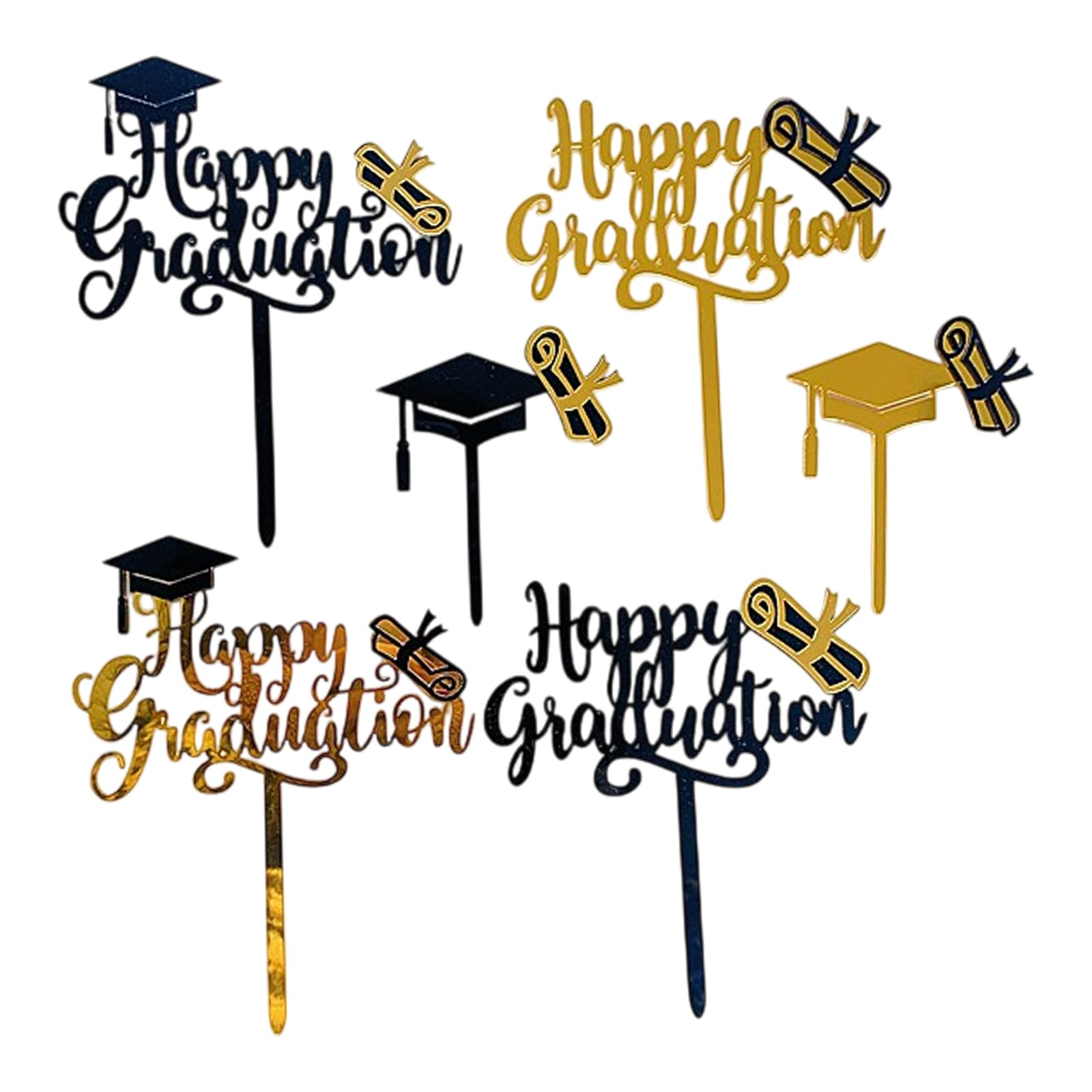 Class of 2026 Graduation Cake Toppers | Acrylic Cake Decor with Adjustable Centerpiece Sticks, High School & College Celebration Party Supplies