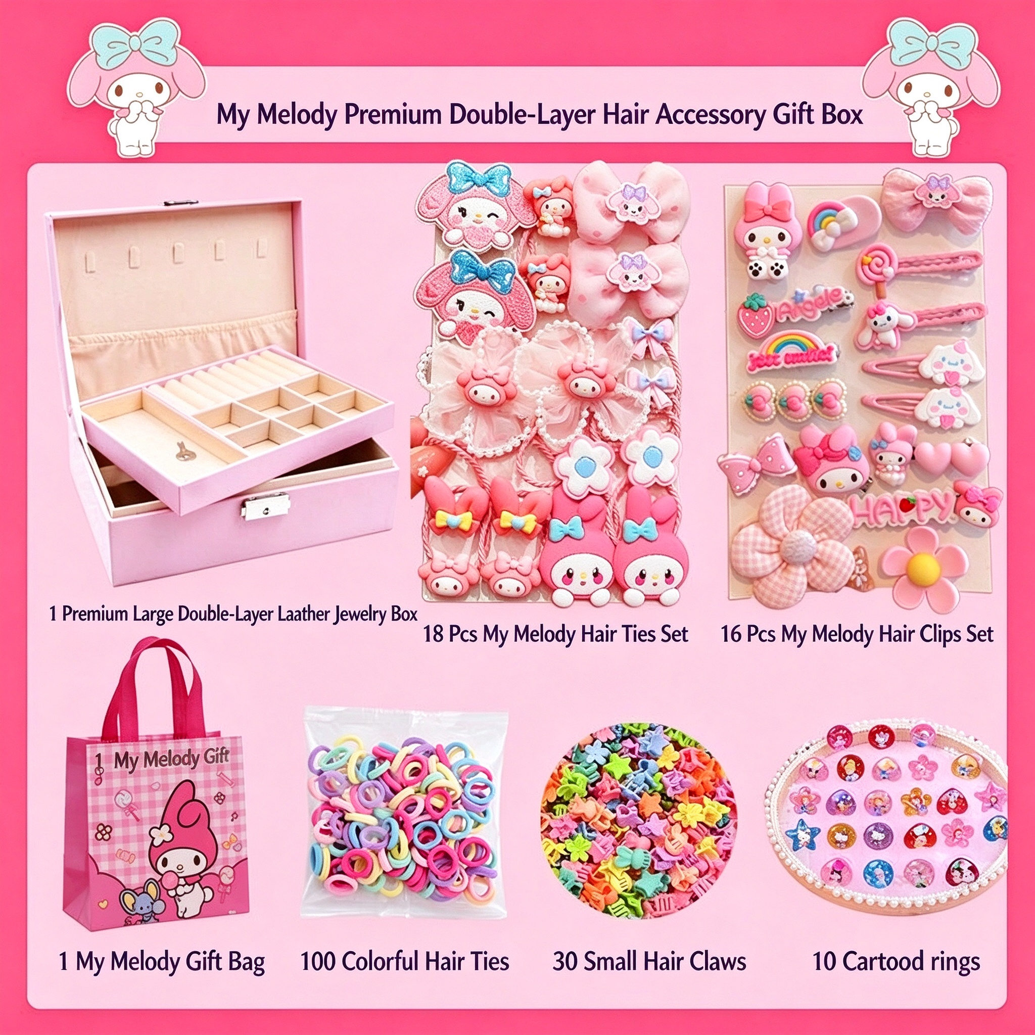 Kids Hair Accessories Gift Set Clips Ties Headbands Princess Jewelry Box for Girls Birthday