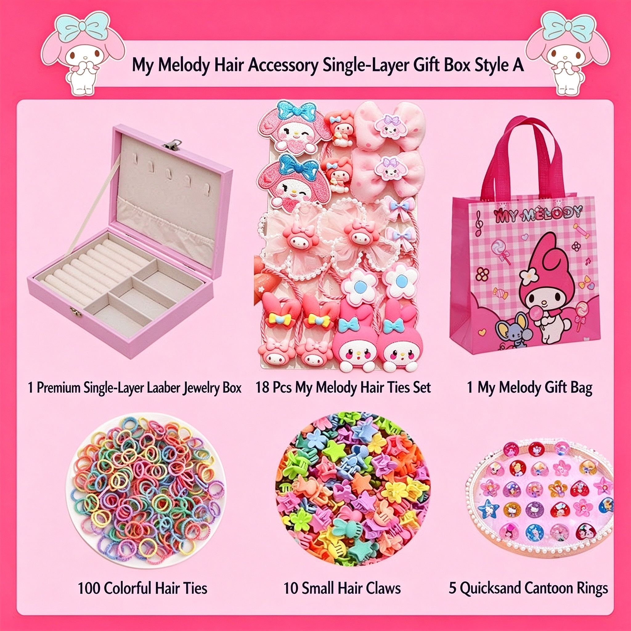 Kids Hair Accessories Gift Set Clips Ties Headbands Princess Jewelry Box for Girls Birthday