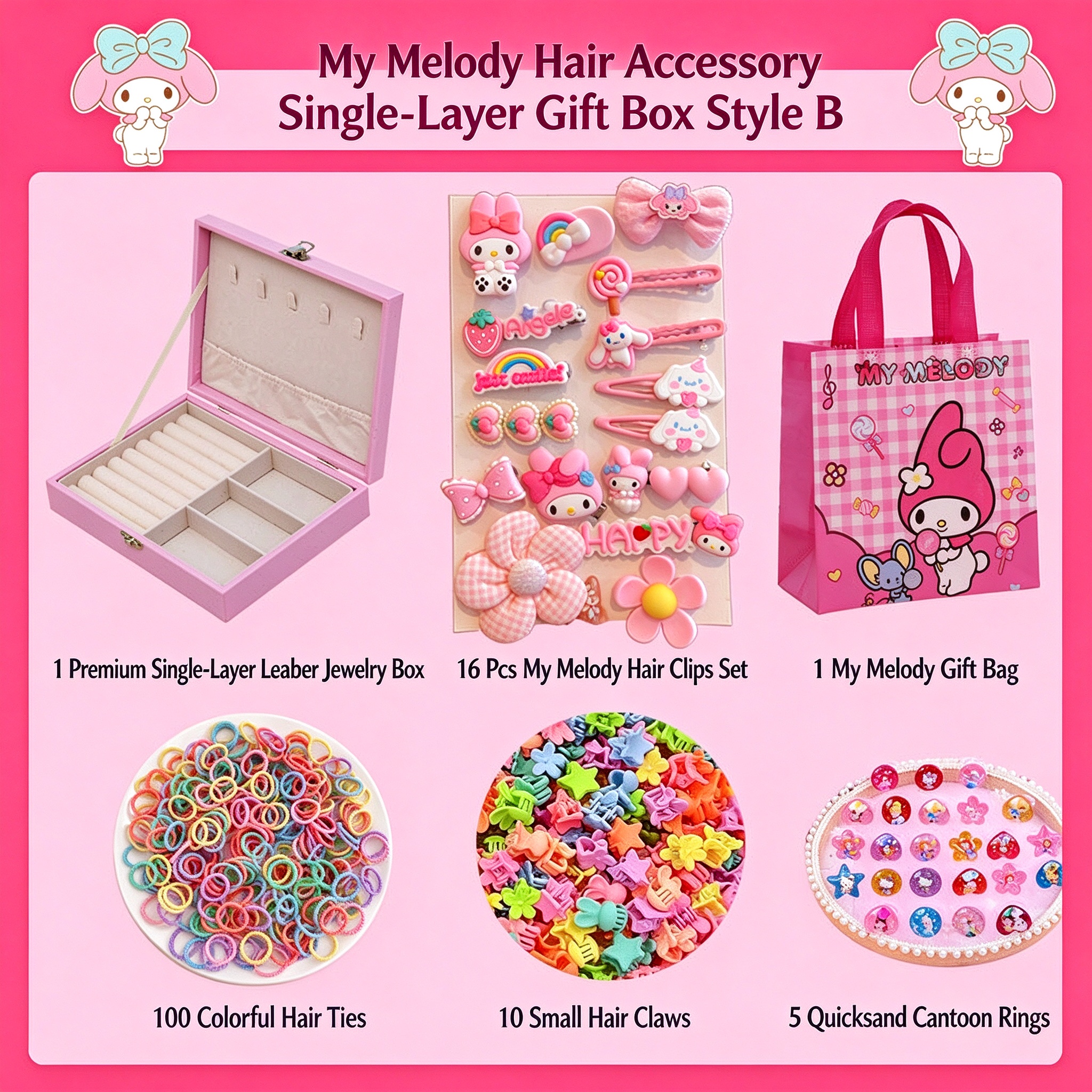 Kids Hair Accessories Gift Set Clips Ties Headbands Princess Jewelry Box for Girls Birthday