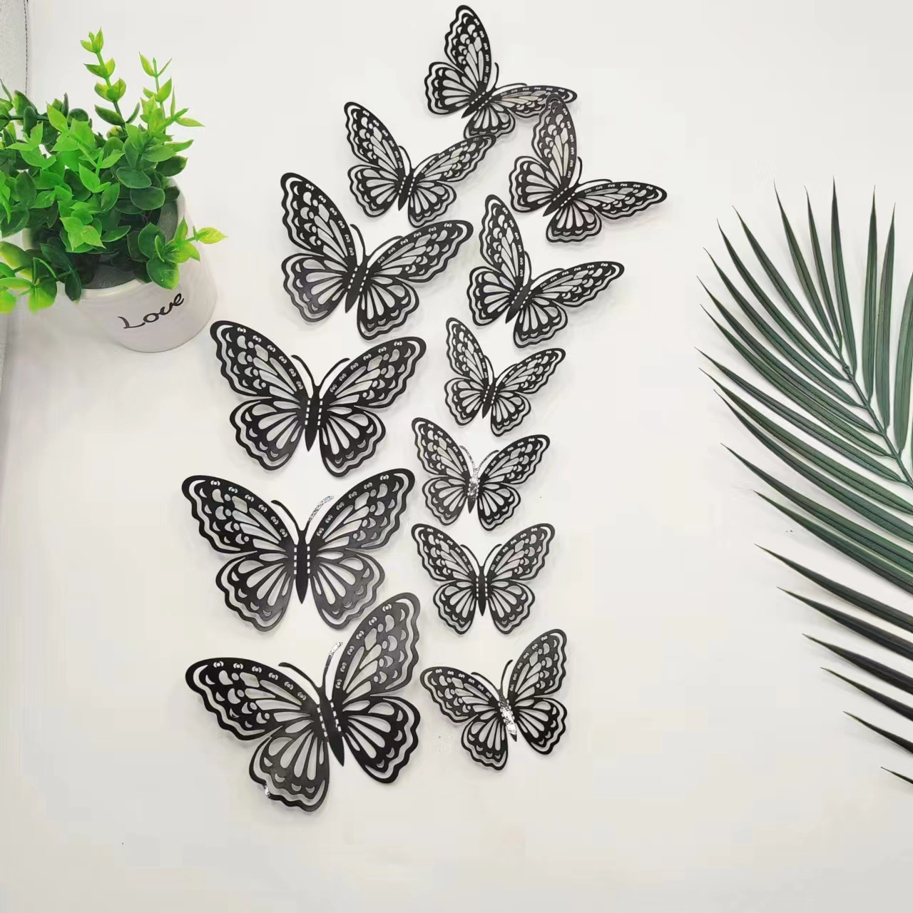 Shimmering 3D Butterfly Decor Set: Laser-Cut Metallic Design for Walls & Cakes, 12pcs in Mixed Sizes