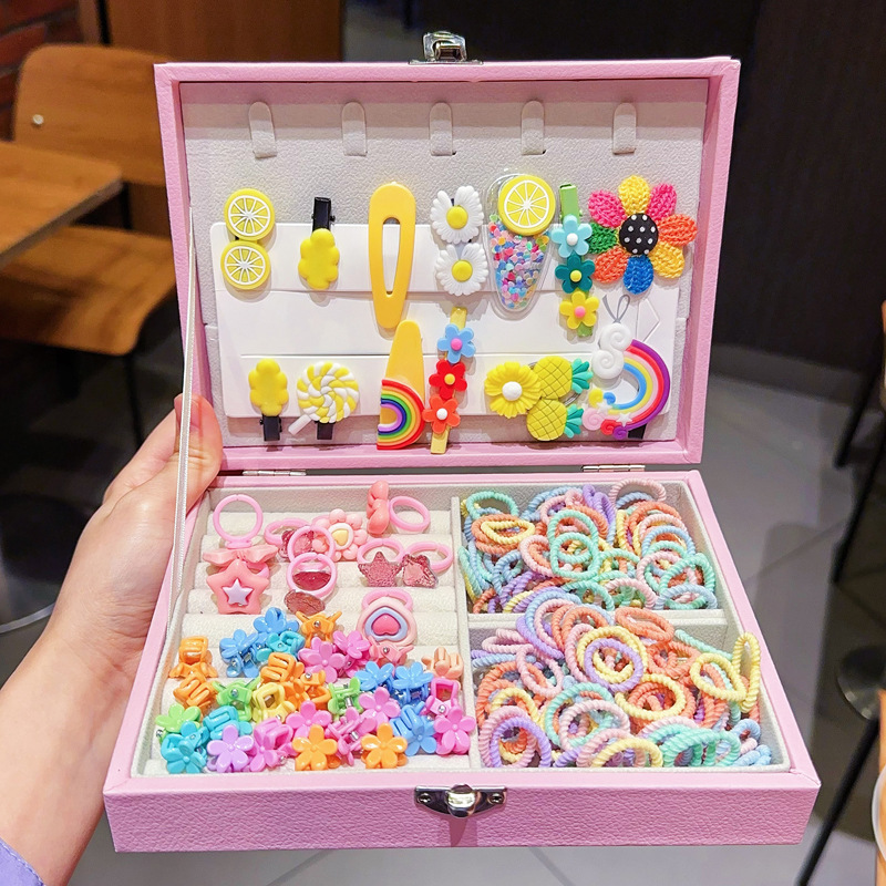 Kids Hair Accessories Gift Set Clips Ties Headbands Princess Jewelry Box for Girls Birthday