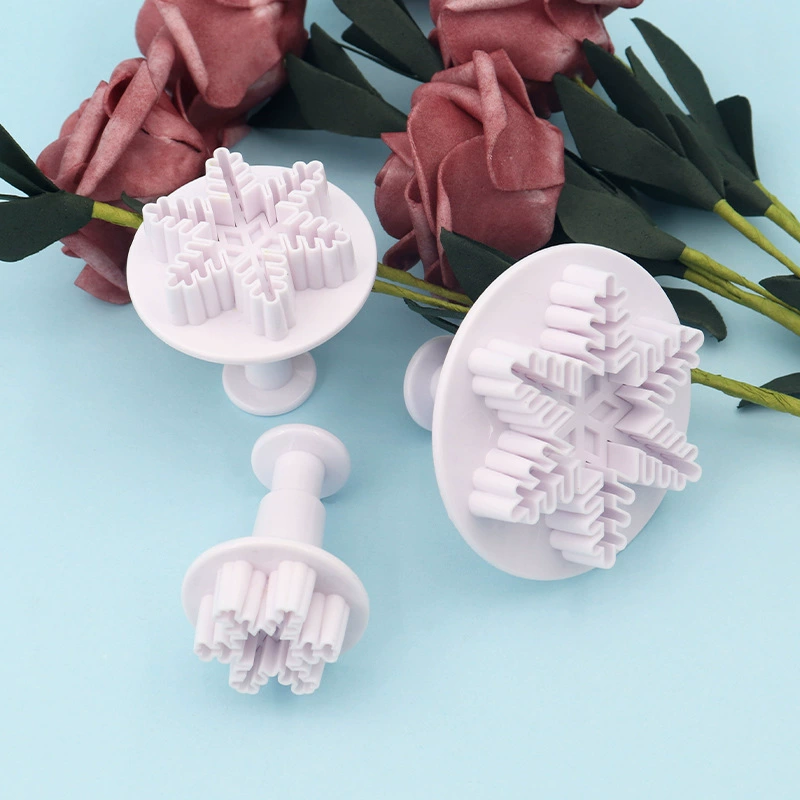 3Pcs Snowflake Spring Plunger Cutter Set - Plastic Fondant & Cookie Molds for Baking