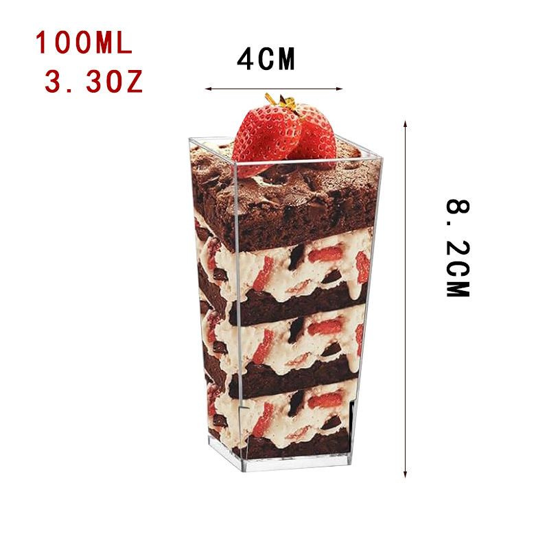Disposable Plastic Trapezoidal Dessert Cups Gold Mousse Cup Ice Cream Cup Parfait Cup Chocolate Dessert Cup with Spoons
