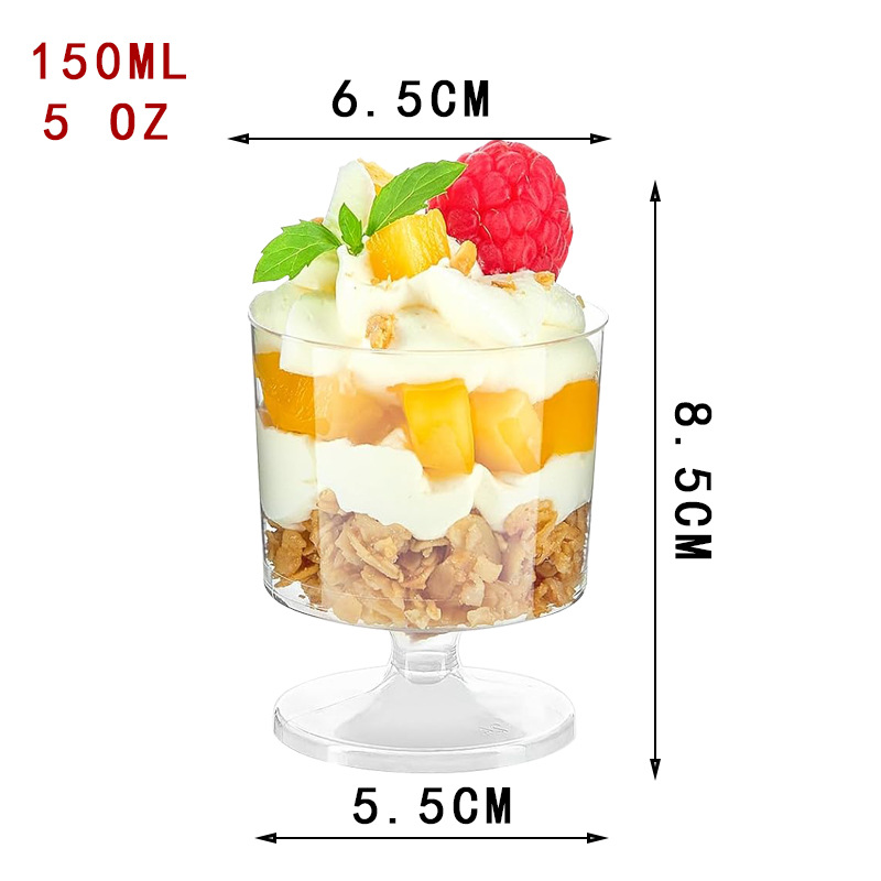 Disposable Plastic Trapezoidal Dessert Cups Gold Mousse Cup Ice Cream Cup Parfait Cup Chocolate Dessert Cup with Spoons