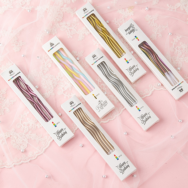 Creative Bent Cake Candles | Electroplated 5-Color Vintage Candle Toppers | Birthday Party Dessert Table Decoration