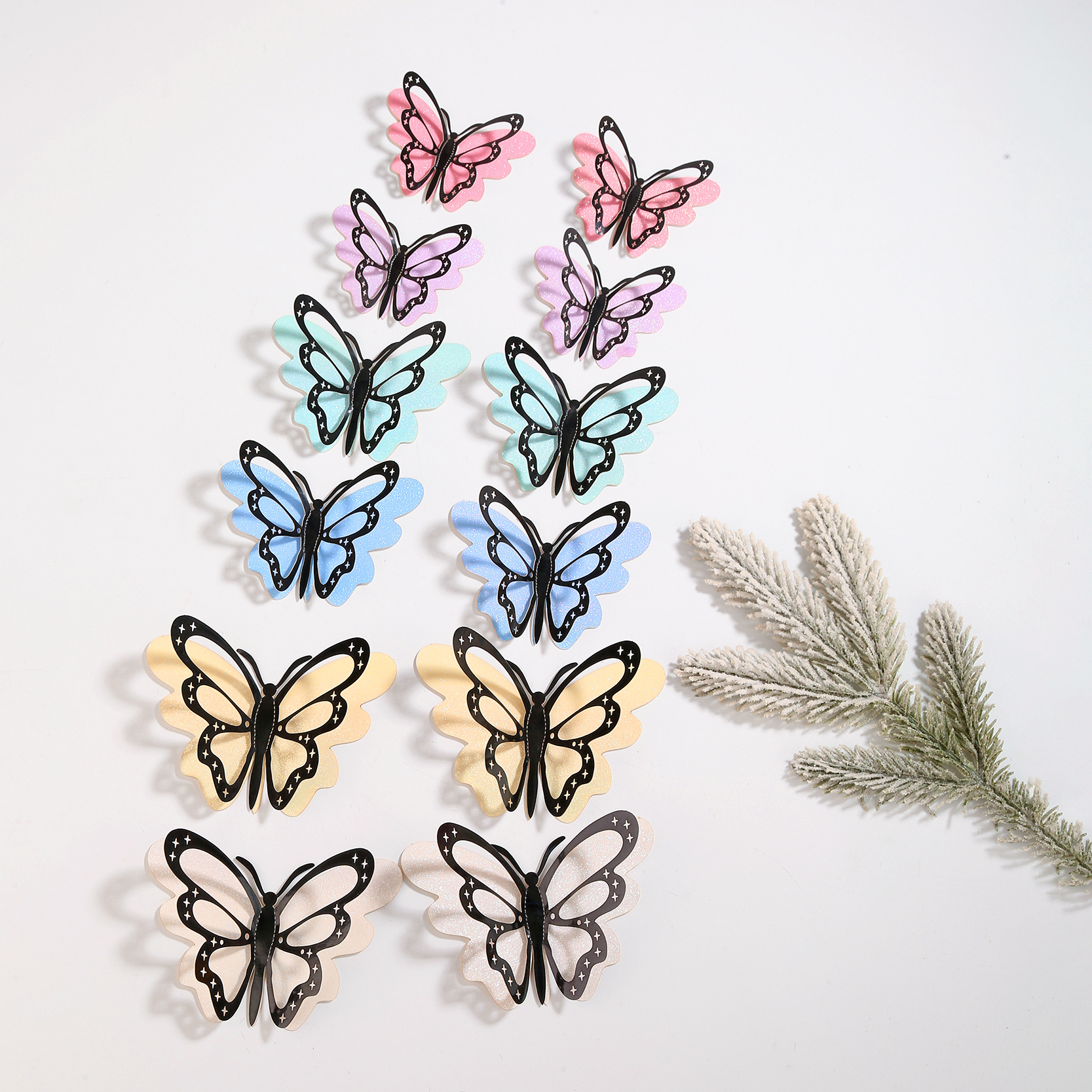 Pastel Metallic Edge Butterflies: Playful Accents for Walls & Cake Decor, 12-Piece Set