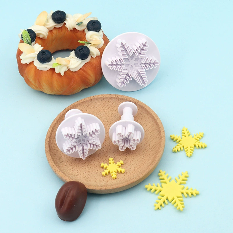 3Pcs Snowflake Spring Plunger Cutter Set - Plastic Fondant & Cookie Molds for Baking