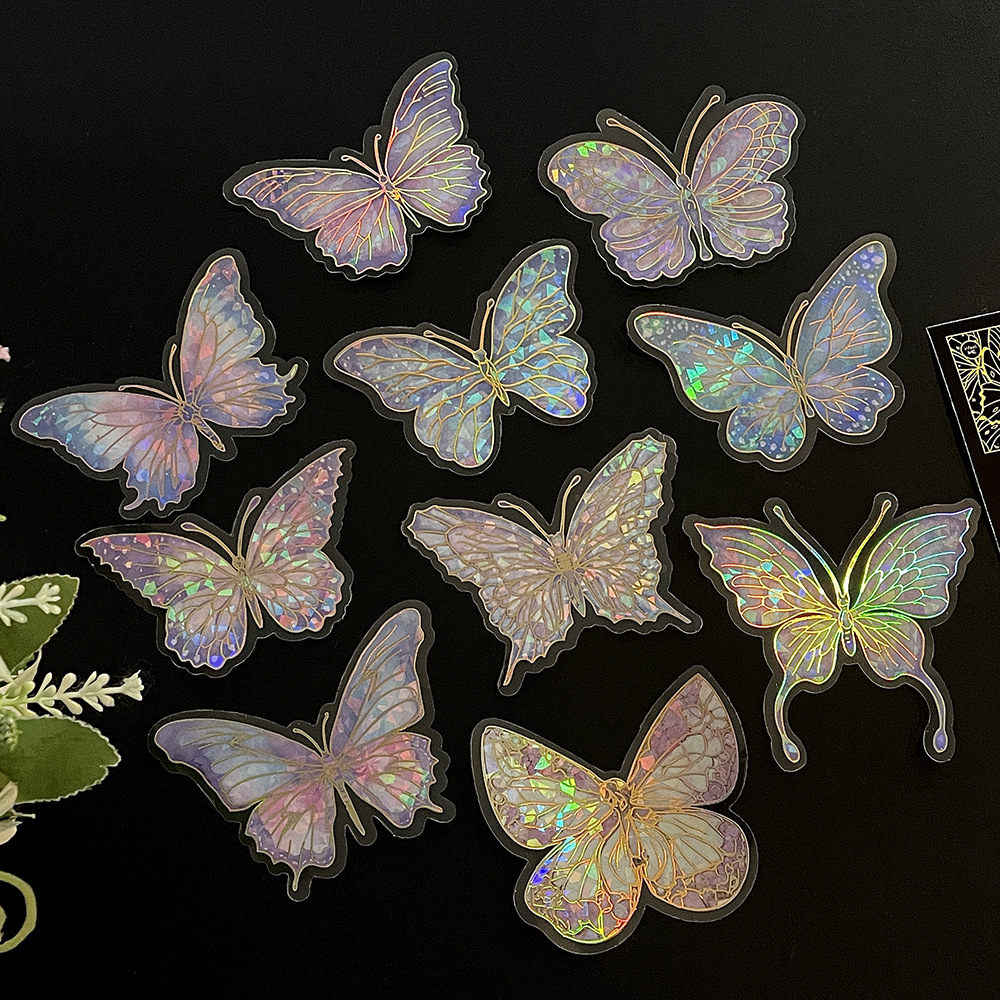 Rainbow Holographic Butterfly Stickers with Gold Foil: Iridescent Decor for Crafts & Journals
