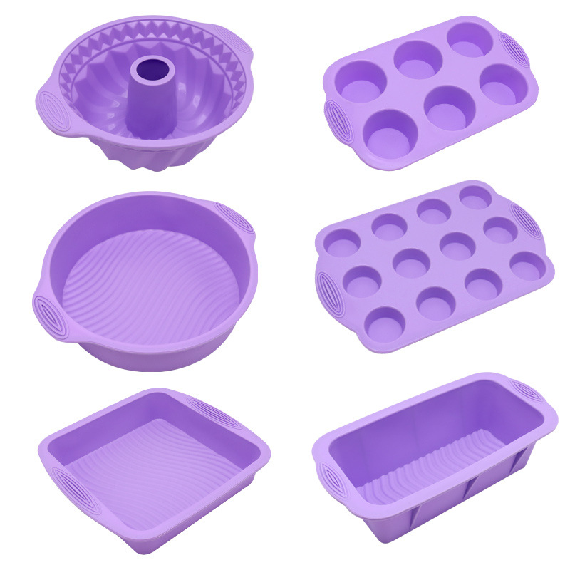 Silicone Baking Mold Set Non-Stick Food Grade Bakeware Kit Including Loaf Pan, Bundt Cake Mold, Muffin Tray for Bread Cake Baking Oven Use
