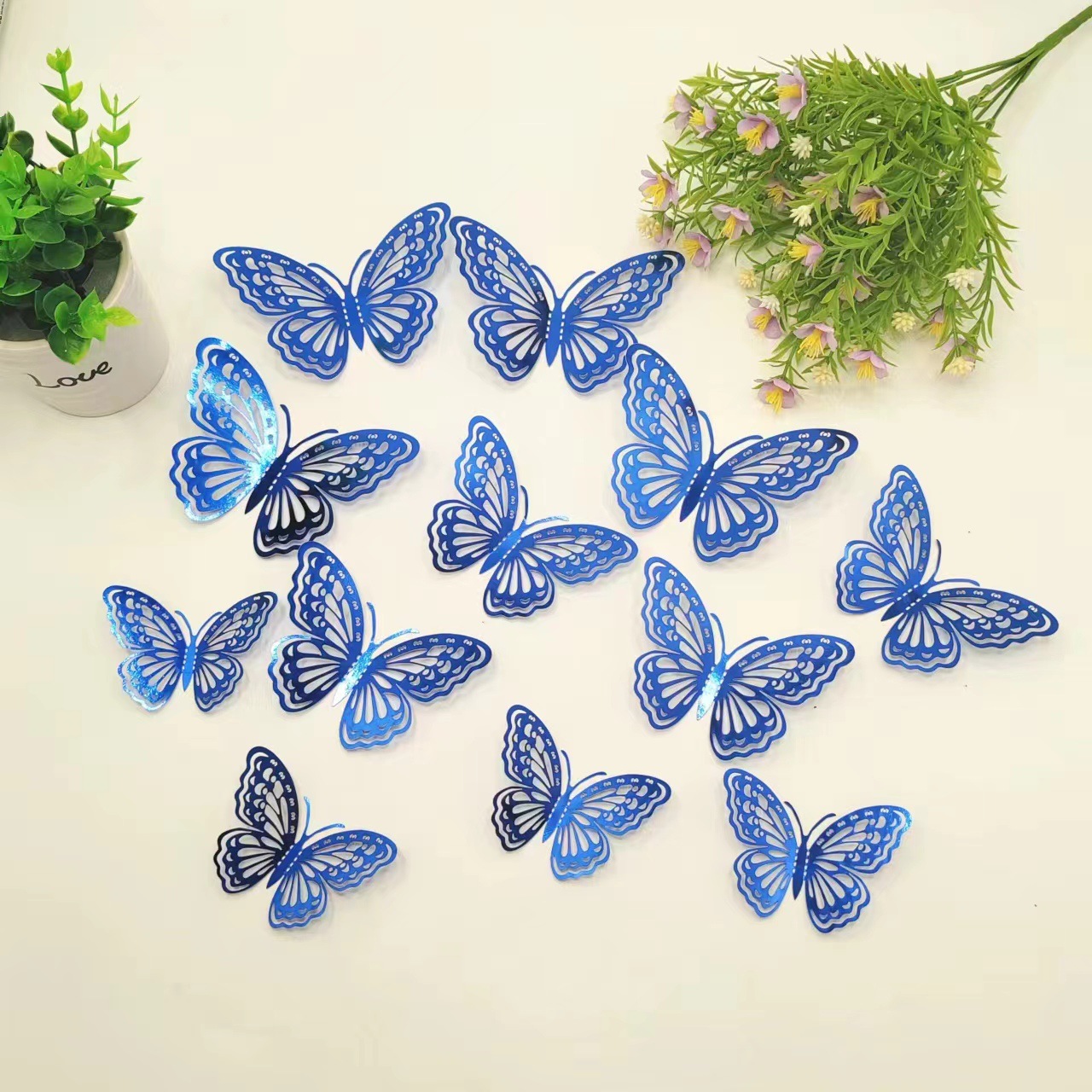 Shimmering 3D Butterfly Decor Set: Laser-Cut Metallic Design for Walls & Cakes, 12pcs in Mixed Sizes