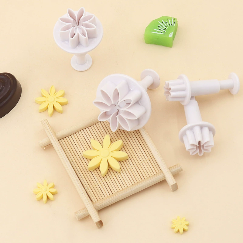 4Pcs Daisy Flower Spring Plunger Cutter Set - Plastic Fondant & Cookie Molds for Baking
