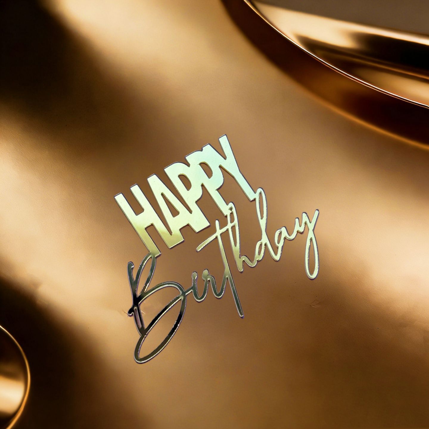 Happy Birthday Acrylic Cake Topper, Gold/Silver Mirror Cake Side Decorations