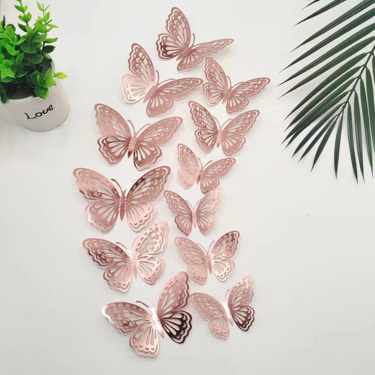 Shimmering 3D Butterfly Decor Set: Laser-Cut Metallic Design for Walls & Cakes, 12pcs in Mixed Sizes