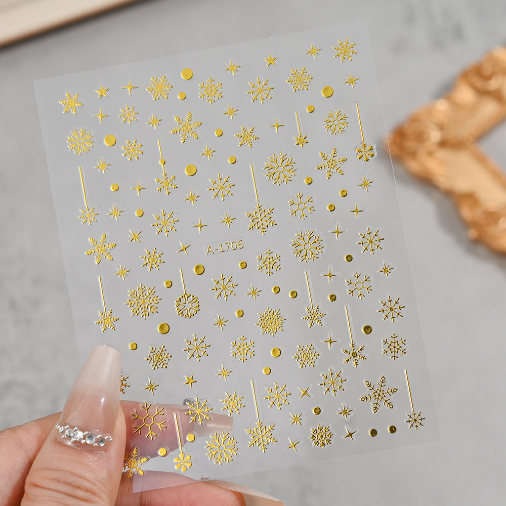 小红书爆款圣诞雪花美甲贴纸镭射银白色雪花麋鹿圣诞节指甲装饰贴