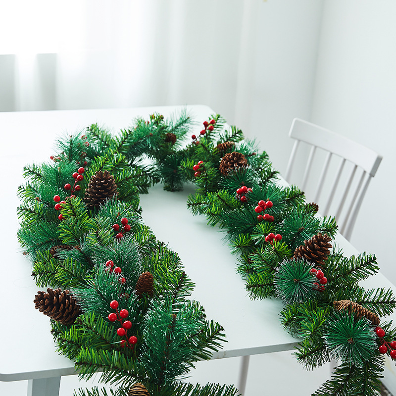 2m Pre-Decorated Christmas Garland Artificial Pine Garland with Pine Cones Berries Balls Indoor Mantel Stair Front Door Window Xmas Greenery Decor