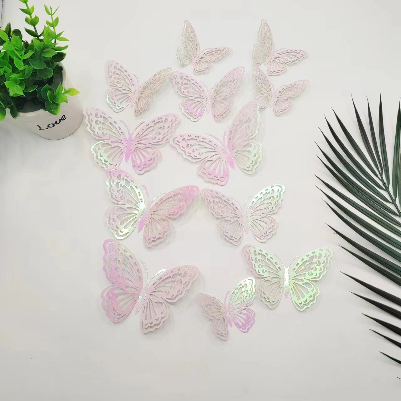 Shimmering 3D Butterfly Decor Set: Laser-Cut Metallic Design for Walls & Cakes, 12pcs in Mixed Sizes