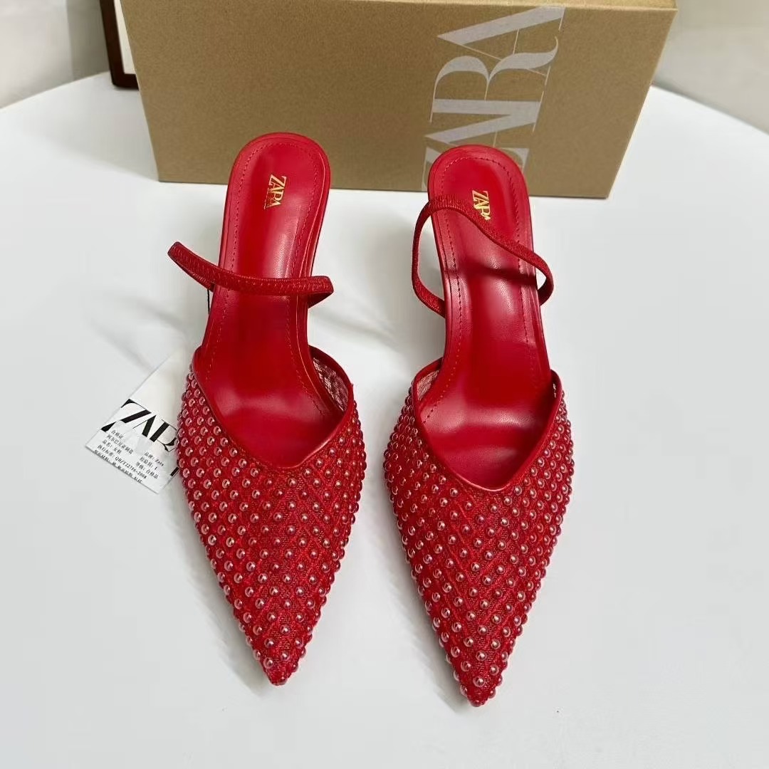 Pointed Toe Rhinestone Slingback High Heels Women Hollow Mesh Back Strap Slip On Stiletto Party Dress Pumps