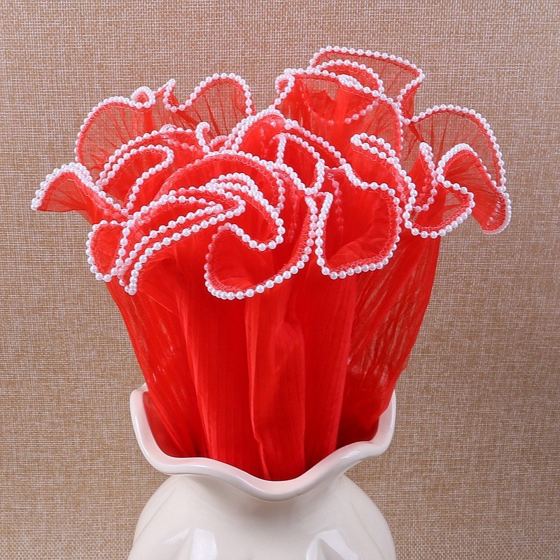 28cm Pleated Tulle Flower Wrapping Paper Pearl Wave Mesh for Bouquet & Floral Gifts