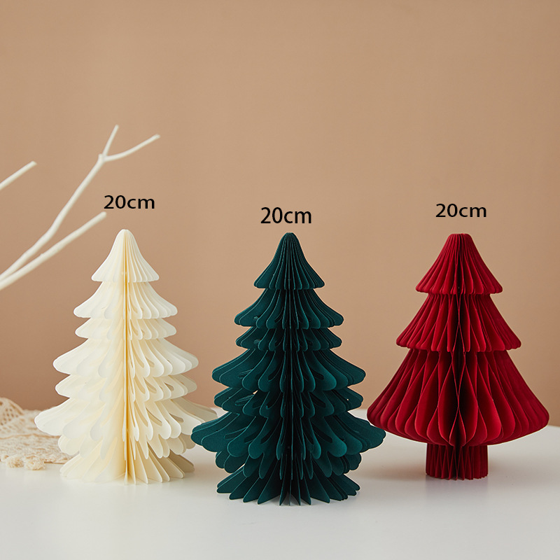 3 Sizes Paper Honeycomb Christmas Tree Tabletop Ornament Set Foldable Honeycomb Xmas Tree Desktop Centerpiece Holiday Party Decor