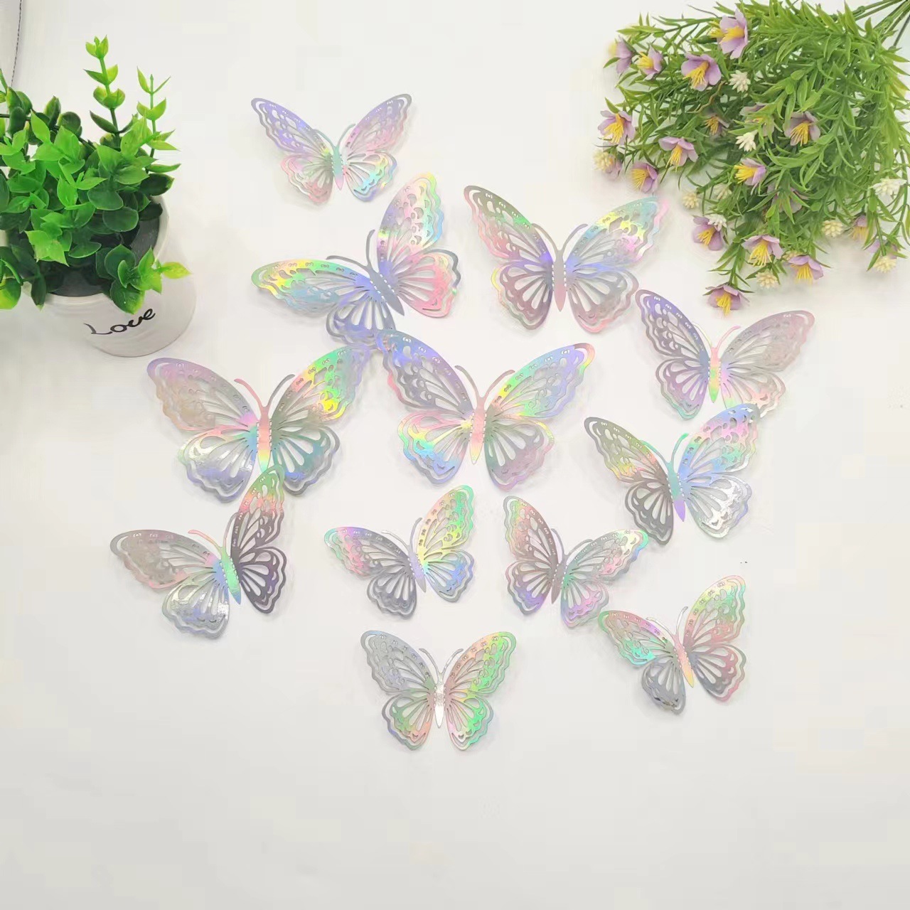 Shimmering 3D Butterfly Decor Set: Laser-Cut Metallic Design for Walls & Cakes, 12pcs in Mixed Sizes